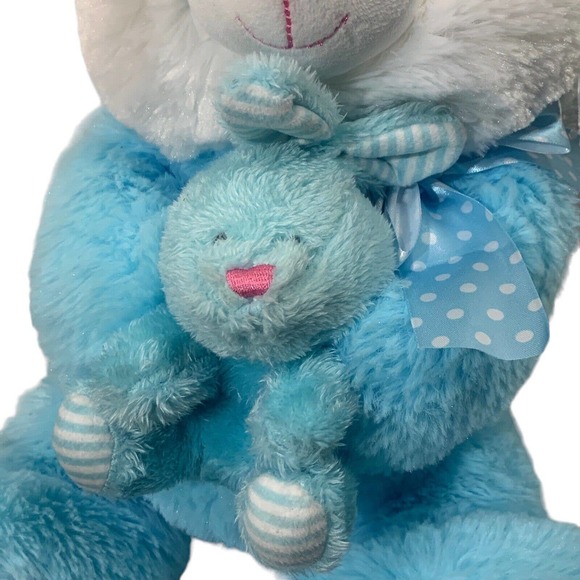Easter Bunny Rabbit Plush Blue Mom and Baby Stuffed Animal 18" Sitting - Picture 3 of 8